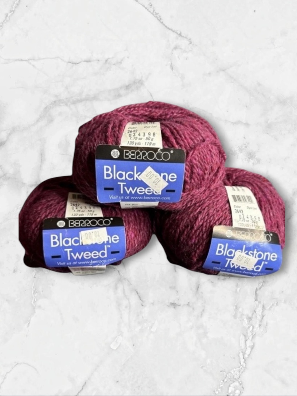 Berroco Blackstone Tweed lot of 3 ball yarn color #2642 rhubarb dye# 024398